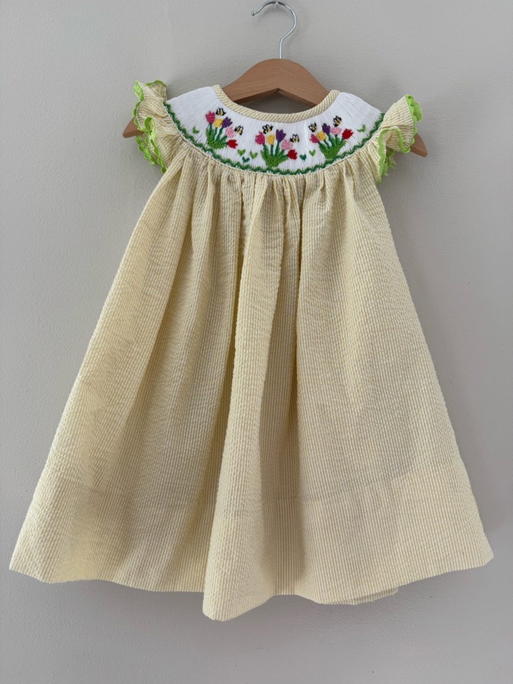 Molly Pop Girls Yellow Seersucker Embroidered Smocked Dress 12 Mo Summer Dress